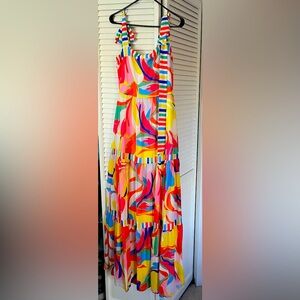 Multi color tie strap maxi dress